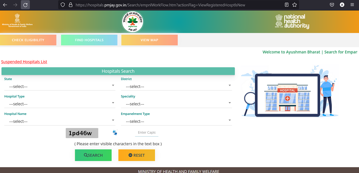 ayushman bharat yojana - Hospital list